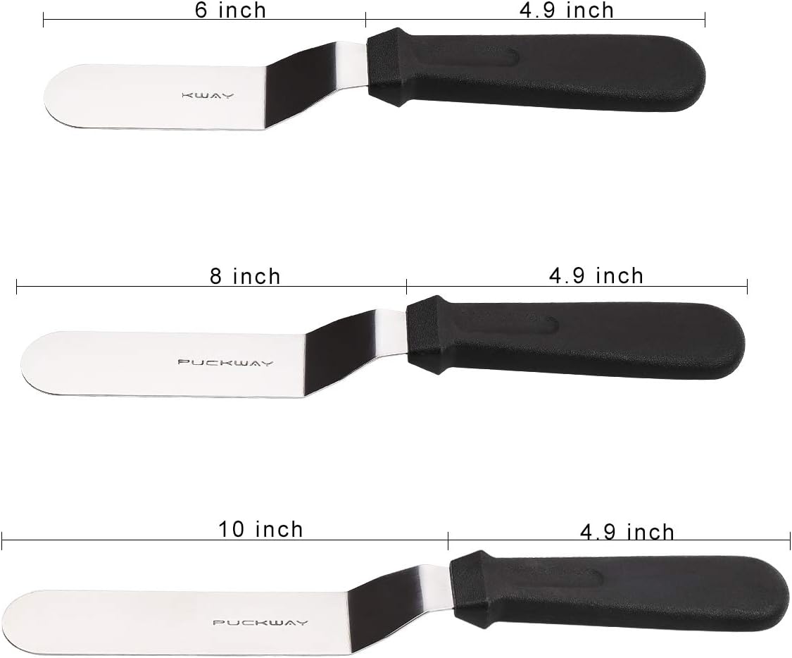 Angled Icing Spatula, Stainless Steel Offset Spatula, Cake Spatula Set of 2 Black 6, 8 inch Blade