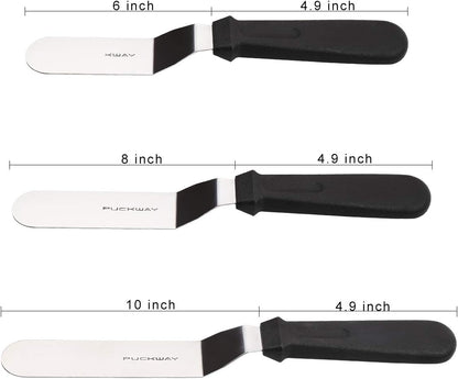 Angled Icing Spatula, Stainless Steel Offset Spatula, Cake Spatula Set of 2 Black 6, 8 inch Blade