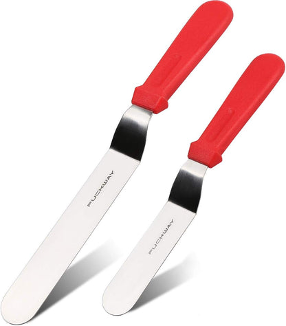 Angled Icing Spatula, Stainless Steel Offset Spatula, Cake Spatula Set of 2 Black 6, 8 inch Blade