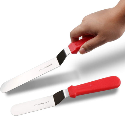 Angled Icing Spatula, Stainless Steel Offset Spatula, Cake Spatula Set of 2 Black 6, 8 inch Blade
