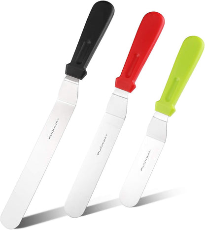 Angled Icing Spatula, Stainless Steel Offset Spatula, Cake Spatula Set of 2 Black 6, 8 inch Blade