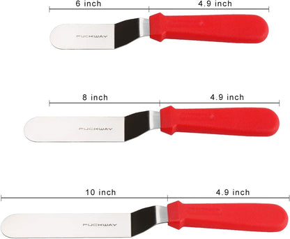 Angled Icing Spatula, Stainless Steel Offset Spatula, Cake Spatula Set of 2 Black 6, 8 inch Blade