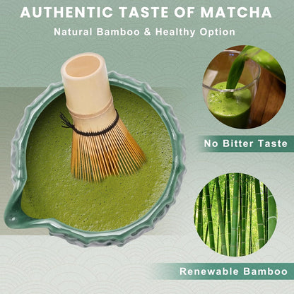 6-Piece Matcha Set, Matcha Whisk (Chasen) & Holder, Matcha Bowl with Spout, Sifter & Spoon, Bamboo & Ceramic, Dark Green