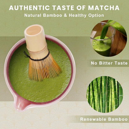 6-Piece Matcha Set, Matcha Whisk (Chasen) & Holder, Matcha Bowl with Spout, Sifter & Spoon, Bamboo & Ceramic, Dark Green