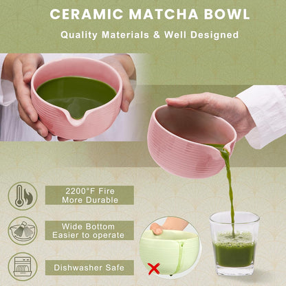 6-Piece Matcha Set, Matcha Whisk (Chasen) & Holder, Matcha Bowl with Spout, Sifter & Spoon, Bamboo & Ceramic, Dark Green