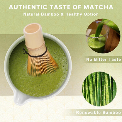 6-Piece Matcha Set, Matcha Whisk (Chasen) & Holder, Matcha Bowl with Spout, Sifter & Spoon, Bamboo & Ceramic, Dark Green