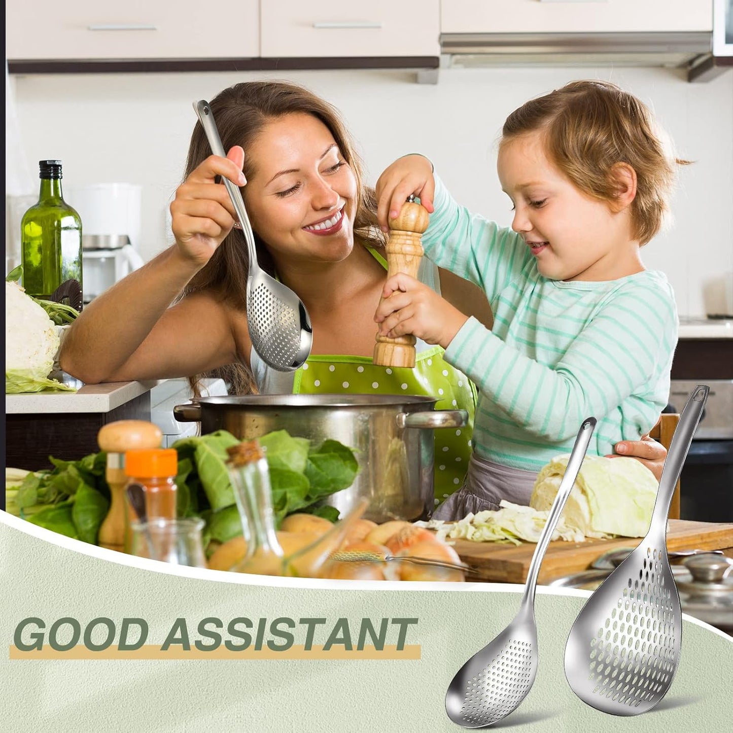 2 Pieces Spider Strainer Skimmer Slotted Spoon Stainless Steel Skimmer Ladle Rustproof Frying Spoon Strainer Colander with Hanging Holes for Kitchen Cooking Draining and Frying