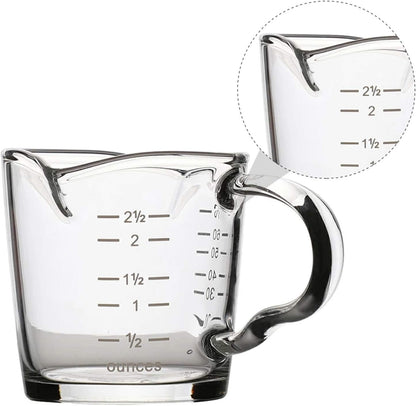 70ml Mini Glass Measuring Cup with handle 2 oz Shot Glass Espresso Jugs Measure Cup Glass Jigger Spirit Round Graduated Beaker Measuring Cup for Bar Party Wine Cocktail Drink Shaker Milk Coffee