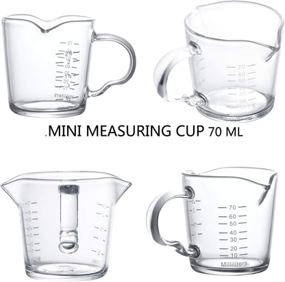 70ml Mini Glass Measuring Cup with handle 2 oz Shot Glass Espresso Jugs Measure Cup Glass Jigger Spirit Round Graduated Beaker Measuring Cup for Bar Party Wine Cocktail Drink Shaker Milk Coffee