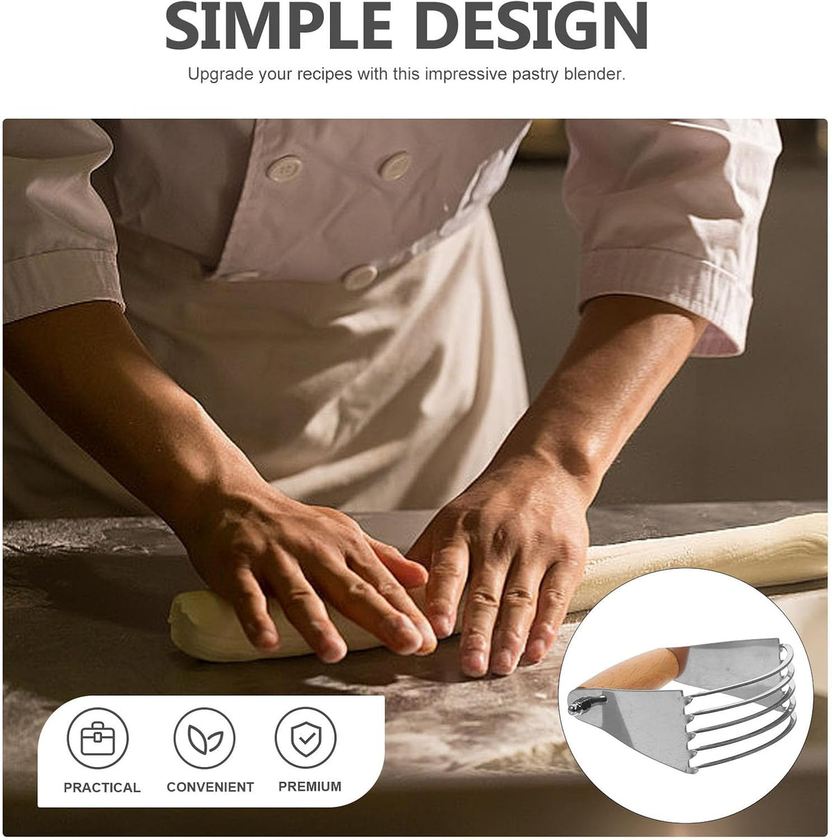 Stainless Steel Dough Cutter Wooden Handle for Baking