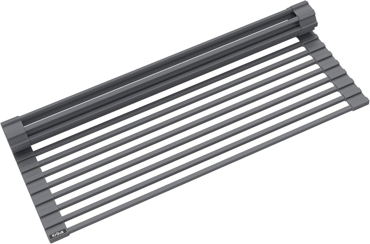 Multipurpose Over-Sink Roll-Up Dish Drying Rack, Colander and Trivet in Dark Grey, KRM-10DG