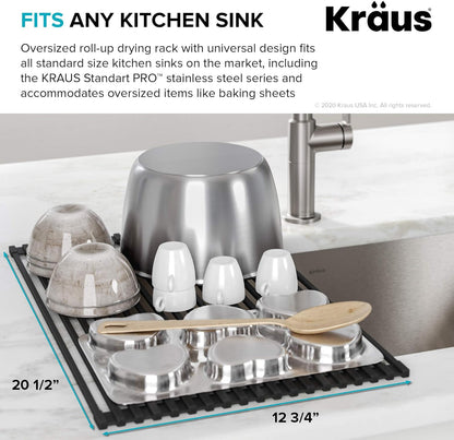 Multipurpose Over-Sink Roll-Up Dish Drying Rack, Colander and Trivet in Dark Grey, KRM-10DG