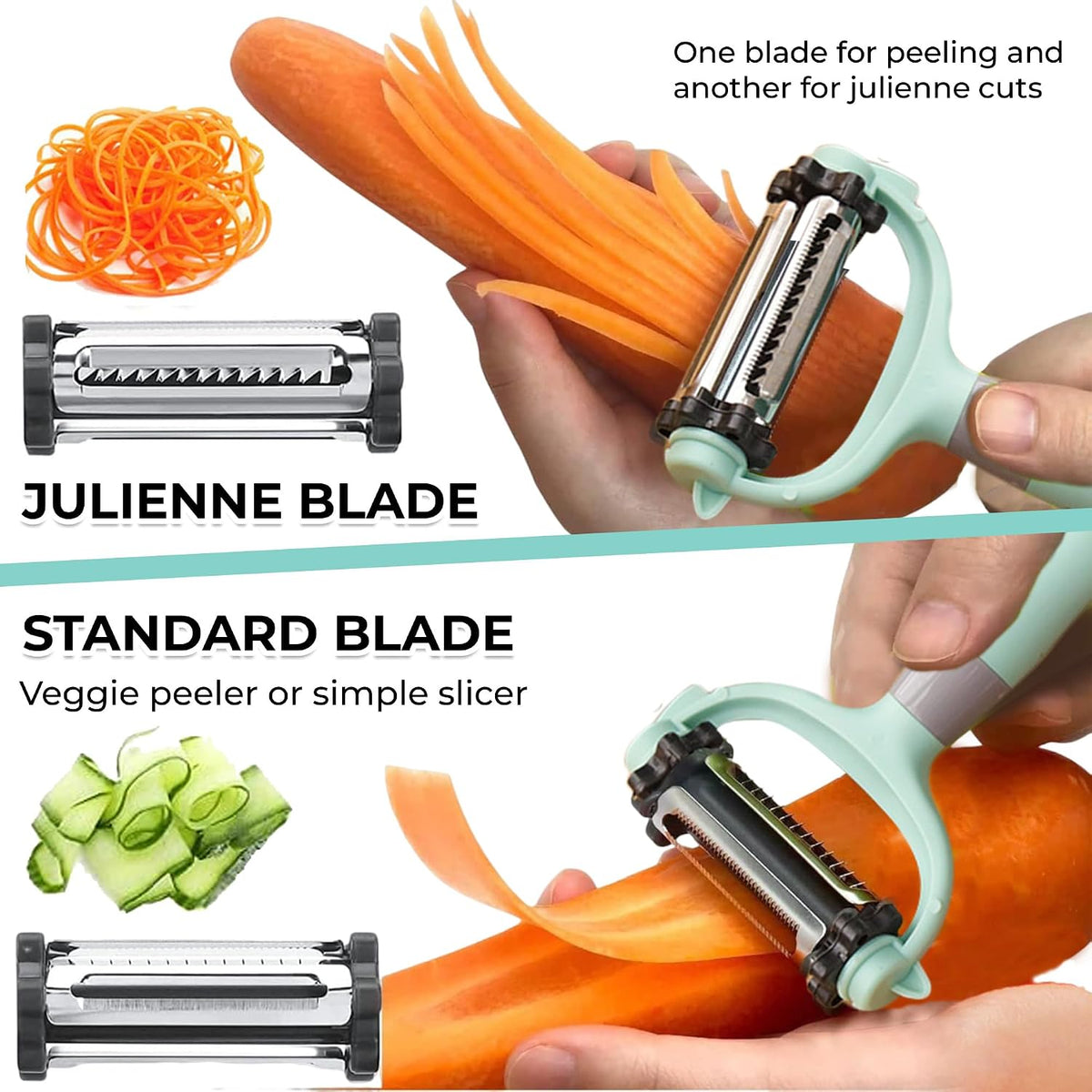 Vegetable Peeler for Kitchen, I and Y Potato Peelers for Fruit & Veggie 3 in 1 Spin Blade Apple Peeler With Julienne Function Easy Grip Ultra Sharp Carrot Peeler