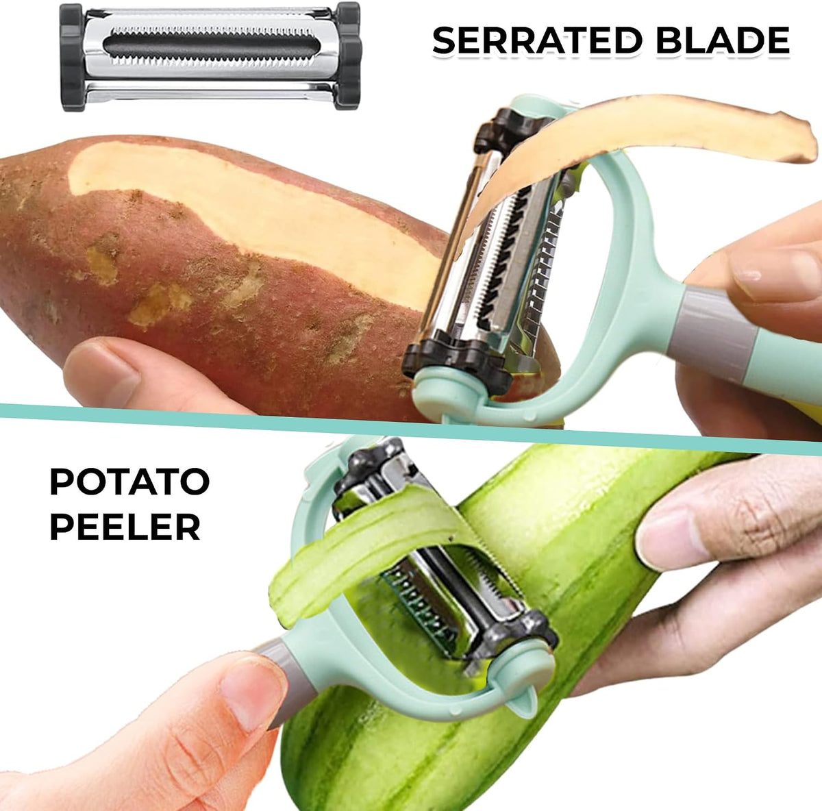 Vegetable Peeler for Kitchen, I and Y Potato Peelers for Fruit & Veggie 3 in 1 Spin Blade Apple Peeler With Julienne Function Easy Grip Ultra Sharp Carrot Peeler