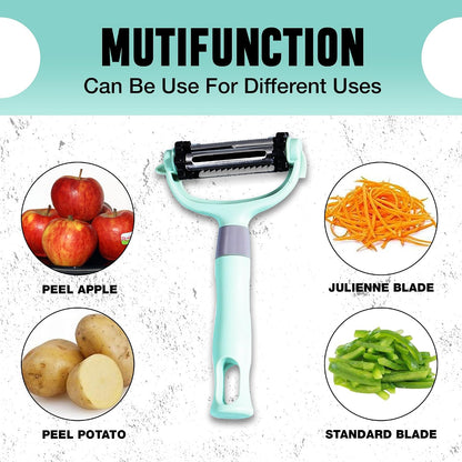 Vegetable Peeler for Kitchen, I and Y Potato Peelers for Fruit & Veggie 3 in 1 Spin Blade Apple Peeler With Julienne Function Easy Grip Ultra Sharp Carrot Peeler