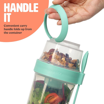Salad Shakers with Sporks, Bring Salads and Snacks to Go, All-In-One Container, Convenient Carry Handle, Separate Compartments, 2-Pack Set, Aqua