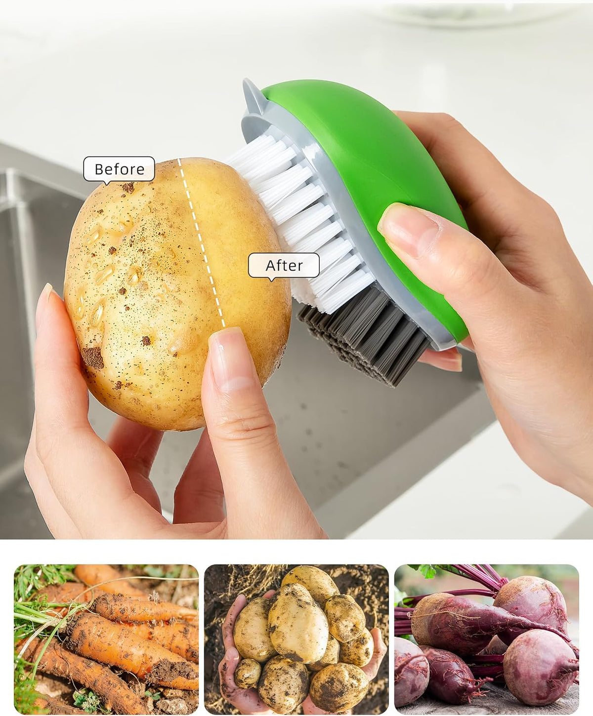 Fruit and Vegetable Cleaning Brush with Non Slip Comfortable Grip
