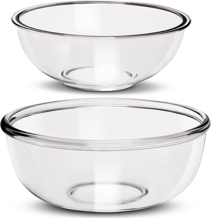 Borosilicate Glass Mixing Bowls Set of 3 (2.8, 2.2, 1.1QT) - Heavy Duty, Scratch Resistant, Non-Toxic & Lead-Free – Oven/Microwave/Dishwasher/Freezer Safe – Ideal for Meal Prep, Baking & Serving