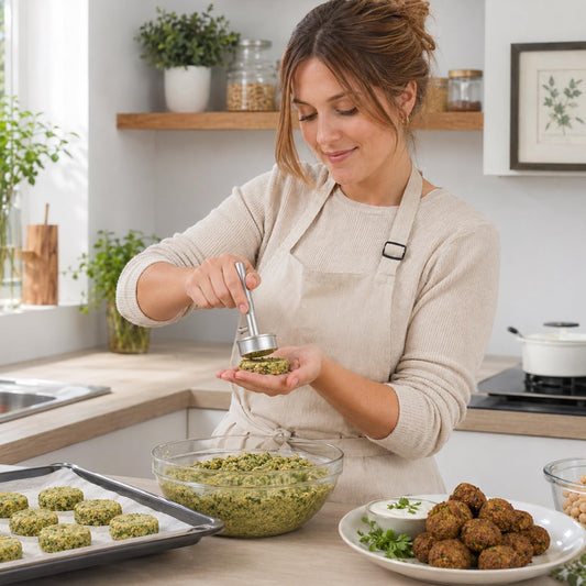 Kitchen Gadgets Non-Stick Meatball Spoon Falafel Squeeze Scoop Mold Melon Maker Pressure Pop Baller Cake Fish Ball Tool Tongs Cookie Meatball Press Making Tools Aluminum