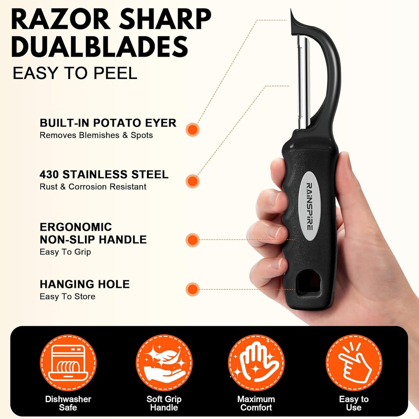 Vegetable Peeler Potato Peelers for Kitchen, Sharp Stainless Steel Blades Veggie, Comfortable Handle Fruit Peeler, Carrot Peeler Apple Peeler Dishwasher Safe Black, 1-Pack