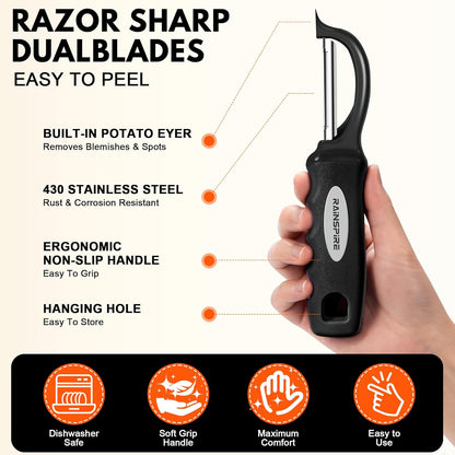 Vegetable Peeler Potato Peelers for Kitchen, Sharp Stainless Steel Blades Veggie, Comfortable Handle Fruit Peeler, Carrot Peeler Apple Peeler Dishwasher Safe Black, 1-Pack
