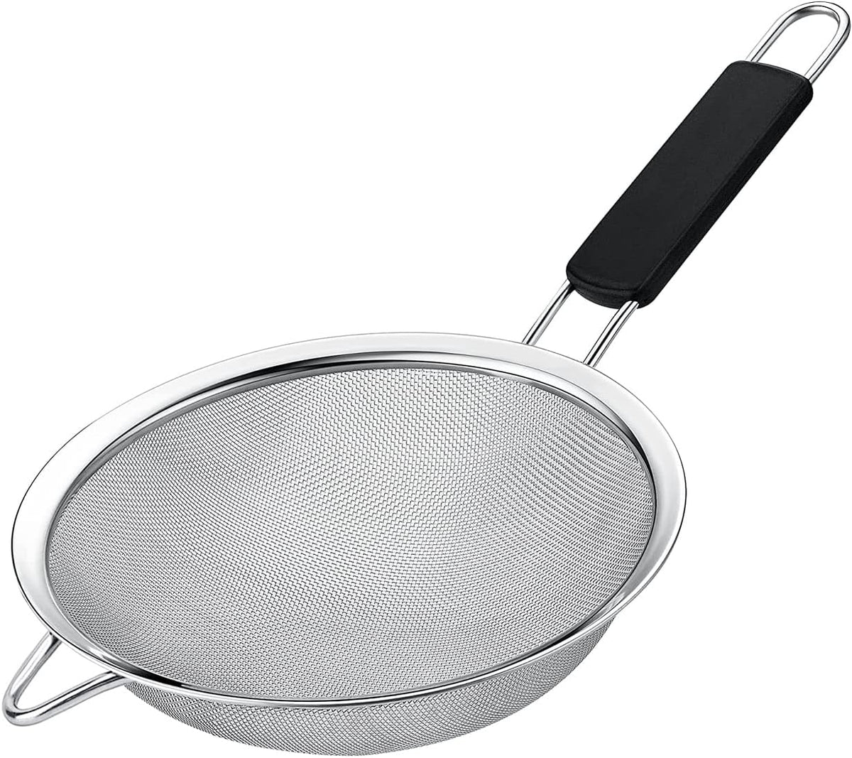 Fine Mesh Strainer with thermo plastic rubber handle - Sieve Fine Mesh Stainless Steel - Ideal to Sift Flour, Icing Sugar, Fruits and Vegetables (6.3 Inches)
