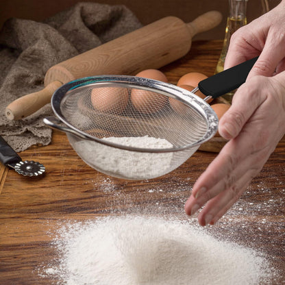 Fine Mesh Strainer with thermo plastic rubber handle - Sieve Fine Mesh Stainless Steel - Ideal to Sift Flour, Icing Sugar, Fruits and Vegetables (6.3 Inches)