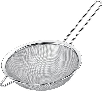 Fine Mesh Strainer with thermo plastic rubber handle - Sieve Fine Mesh Stainless Steel - Ideal to Sift Flour, Icing Sugar, Fruits and Vegetables (6.3 Inches)