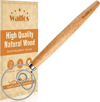 Wood Danish Dough Whisk, Wooden Sourdough Mixer With Stainless Steel Ring, Kitchen Hand Bread Whisking Tool for Cake, Pizza, Pastry, Biscuits