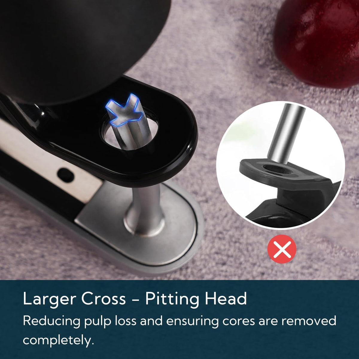 Cherry Pitter Tool, Larger Cross-Pitting Head, Cherry Core Remover with Safety Lock, Sturdy Zinc Alloy Handle, Dishwasher Safe(Black)