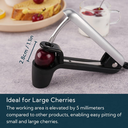 Cherry Pitter Tool, Larger Cross-Pitting Head, Cherry Core Remover with Safety Lock, Sturdy Zinc Alloy Handle, Dishwasher Safe(Black)
