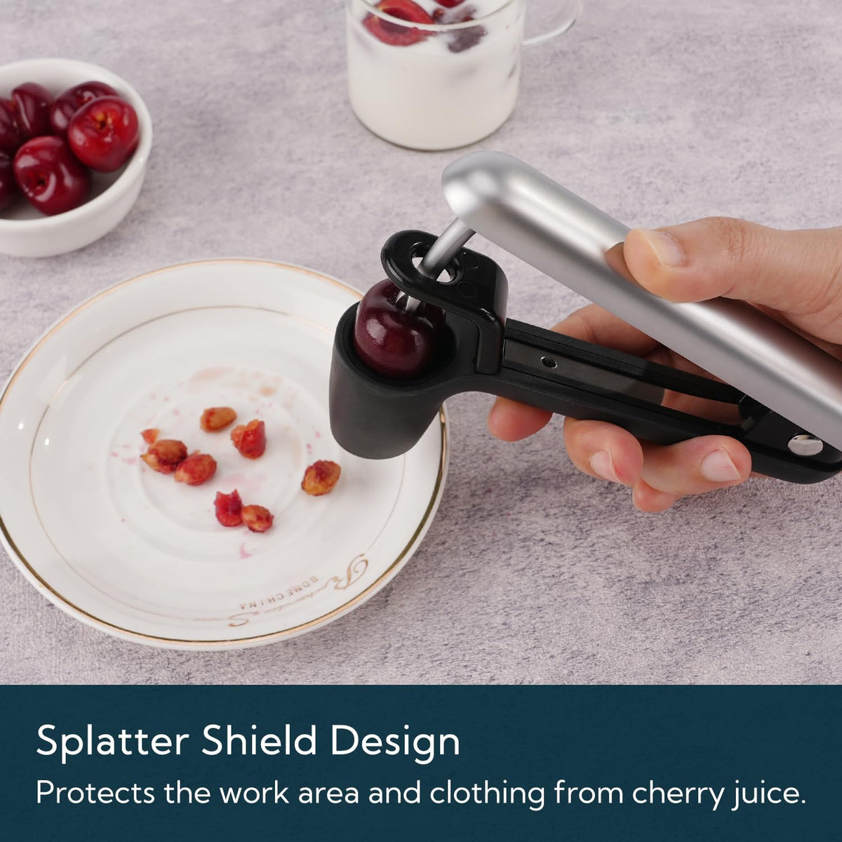 Cherry Pitter Tool, Larger Cross-Pitting Head, Cherry Core Remover with Safety Lock, Sturdy Zinc Alloy Handle, Dishwasher Safe(Black)