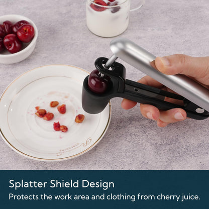 Cherry Pitter Tool, Larger Cross-Pitting Head, Cherry Core Remover with Safety Lock, Sturdy Zinc Alloy Handle, Dishwasher Safe(Black)