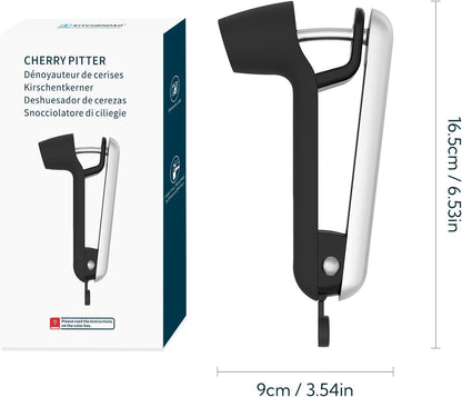 Cherry Pitter Tool, Larger Cross-Pitting Head, Cherry Core Remover with Safety Lock, Sturdy Zinc Alloy Handle, Dishwasher Safe(Black)