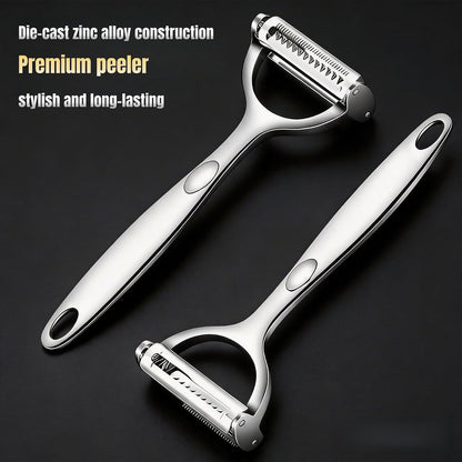 2-in-1 Multifunction Vegetable Peeler Julienne Peeler, Zinc Alloy Potato Peeler with Serrated & Straight Blades, Fruit Peeler Julienne Slicer for Carrot Cucumber Ginger Cabbage Kitchen