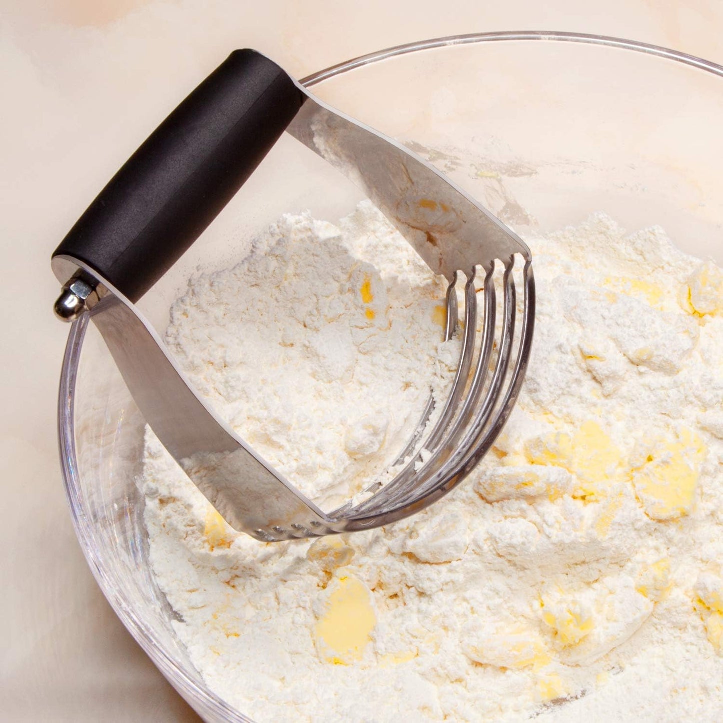 Pastry Blender Cutter, Stainless Steel Dough Masher for Butter, Biscuit, Baking, Kneading, Dough, Flakier and Fluffier Pie Crusts, Almond - Hand Kitchen Tool (1 Pack, Red)