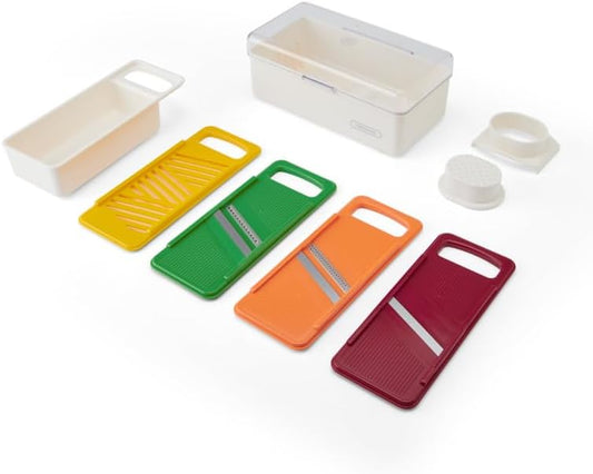 Pro Mandoline Slicer for Kitchen with Storage Case, 4 Color-Coded Blades, Fine and Coarse Julienne, Grater, Safety Food Holder, Dishwasher Safe