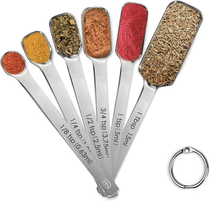 Stainless Steel Measuring Spoons Set of 14 with Leveler, Rectangular Teaspoon & Tablespoon Measuring Spoons for Dry & Liquid Ingredients, Slim Design Fits in Spice Jars