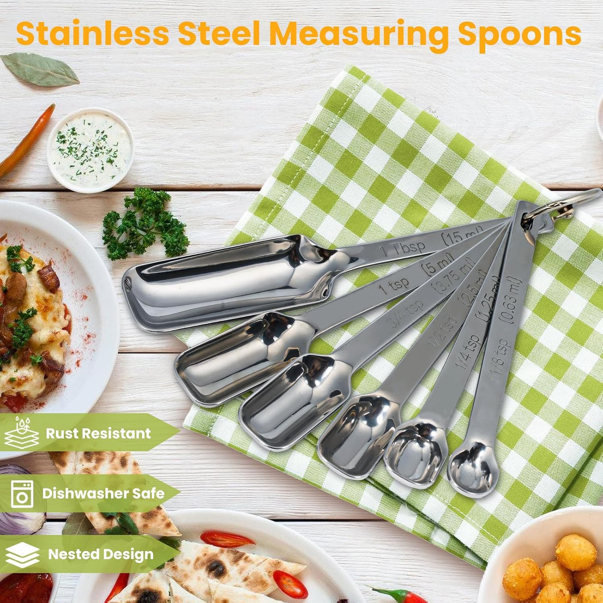 Stainless Steel Measuring Spoons Set of 14 with Leveler, Rectangular Teaspoon & Tablespoon Measuring Spoons for Dry & Liquid Ingredients, Slim Design Fits in Spice Jars
