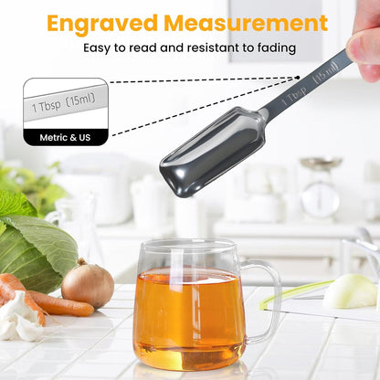 Stainless Steel Measuring Spoons Set of 14 with Leveler, Rectangular Teaspoon & Tablespoon Measuring Spoons for Dry & Liquid Ingredients, Slim Design Fits in Spice Jars