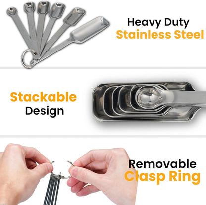 Stainless Steel Measuring Spoons Set of 14 with Leveler, Rectangular Teaspoon & Tablespoon Measuring Spoons for Dry & Liquid Ingredients, Slim Design Fits in Spice Jars