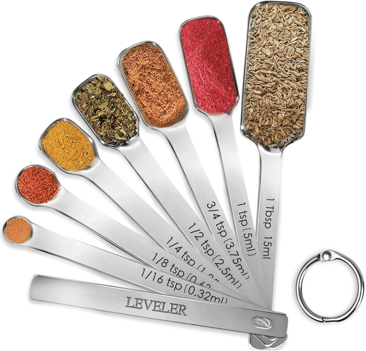 Stainless Steel Measuring Spoons Set of 14 with Leveler, Rectangular Teaspoon & Tablespoon Measuring Spoons for Dry & Liquid Ingredients, Slim Design Fits in Spice Jars