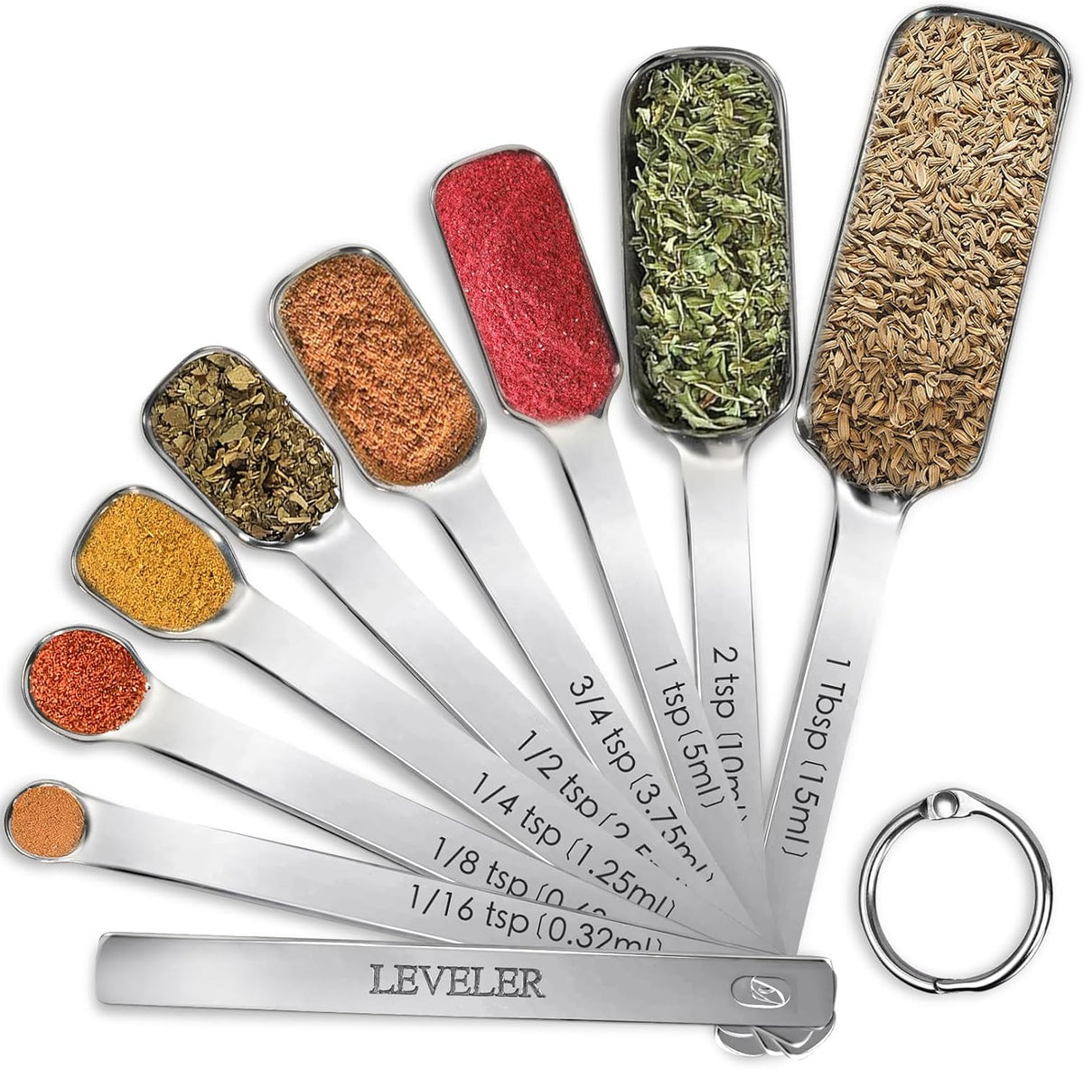 Stainless Steel Measuring Spoons Set of 14 with Leveler, Rectangular Teaspoon & Tablespoon Measuring Spoons for Dry & Liquid Ingredients, Slim Design Fits in Spice Jars
