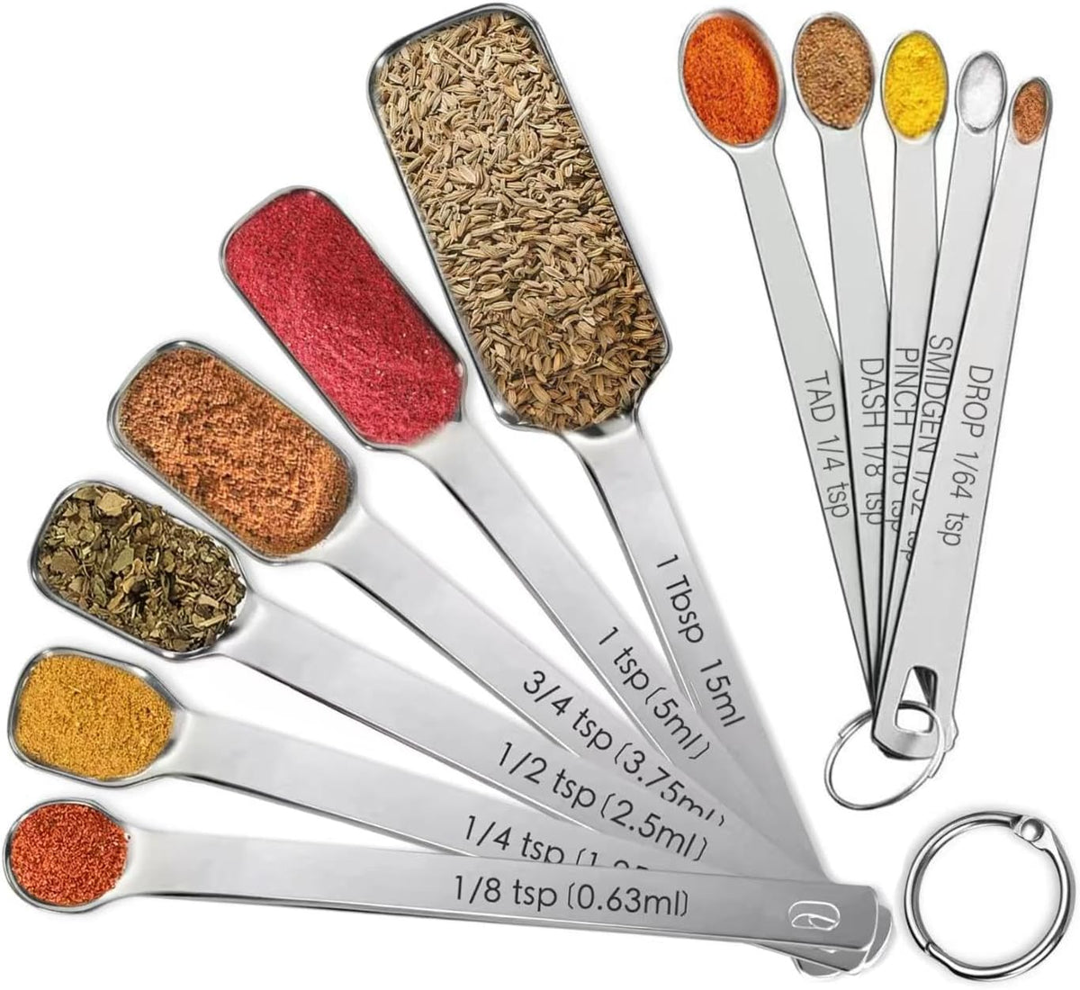 Stainless Steel Measuring Spoons Set of 14 with Leveler, Rectangular Teaspoon & Tablespoon Measuring Spoons for Dry & Liquid Ingredients, Slim Design Fits in Spice Jars