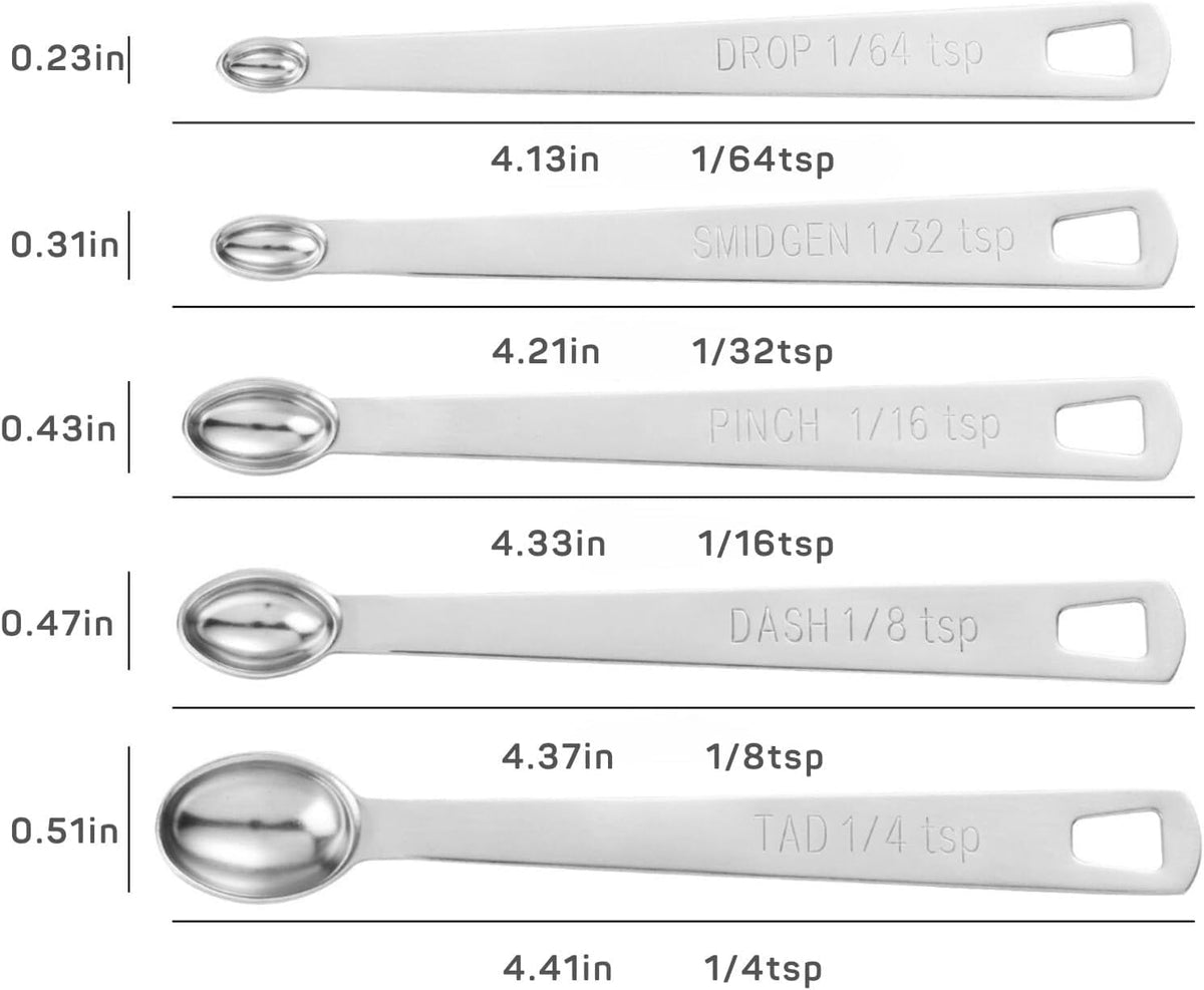 Stainless Steel Measuring Spoons Set of 14 with Leveler, Rectangular Teaspoon & Tablespoon Measuring Spoons for Dry & Liquid Ingredients, Slim Design Fits in Spice Jars