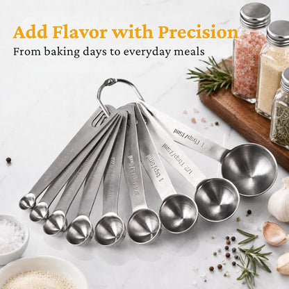 Stainless Steel Measuring Spoons Set of 14 with Leveler, Rectangular Teaspoon & Tablespoon Measuring Spoons for Dry & Liquid Ingredients, Slim Design Fits in Spice Jars