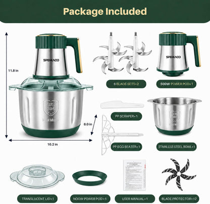 Food Processor,5-Speed Electric Food Chopper,Meat Grinder 5L(20Cups) with Two 6-Blade Sets,500W Powerful Vegetable Chopper Used for Dough Mixing,Meat, Nuts, Fruits, Garlic and Vegetables