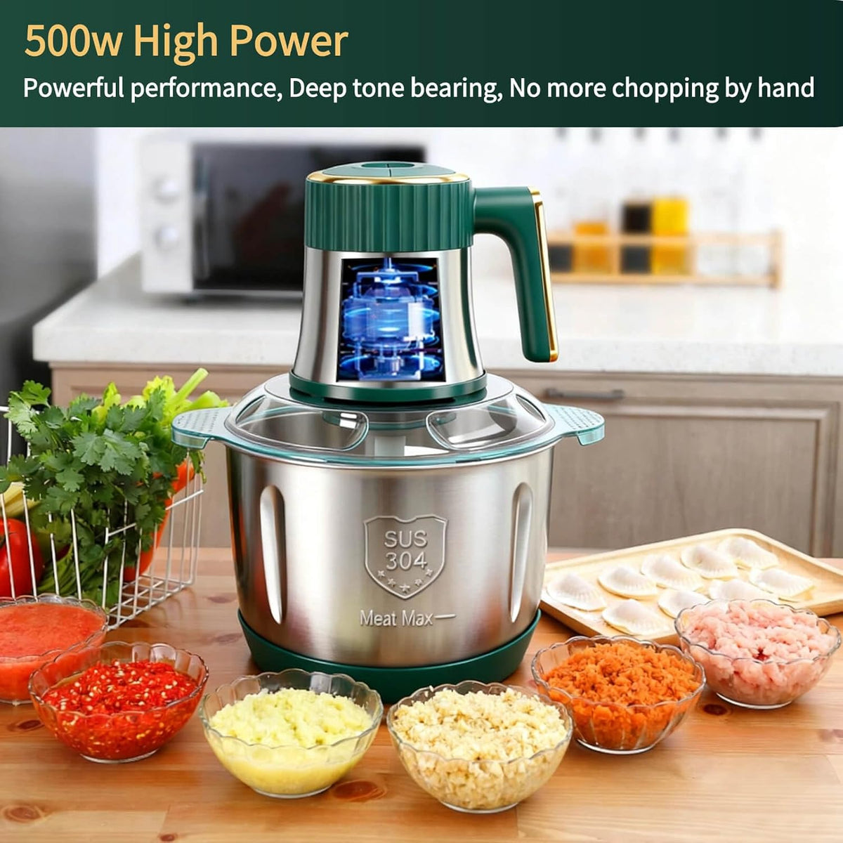Food Processor,5-Speed Electric Food Chopper,Meat Grinder 5L(20Cups) with Two 6-Blade Sets,500W Powerful Vegetable Chopper Used for Dough Mixing,Meat, Nuts, Fruits, Garlic and Vegetables