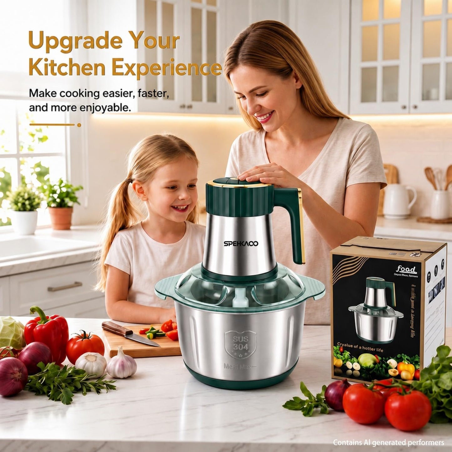 Food Processor,5-Speed Electric Food Chopper,Meat Grinder 5L(20Cups) with Two 6-Blade Sets,500W Powerful Vegetable Chopper Used for Dough Mixing,Meat, Nuts, Fruits, Garlic and Vegetables