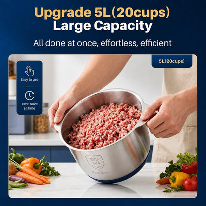 Food Processor,5-Speed Electric Food Chopper,Meat Grinder 5L(20Cups) with Two 6-Blade Sets,500W Powerful Vegetable Chopper Used for Dough Mixing,Meat, Nuts, Fruits, Garlic and Vegetables